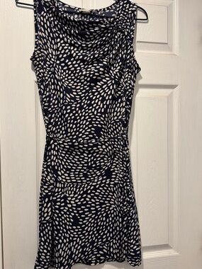 LOFT Navy and White Sleeveless Fit-and-Flare Dress
